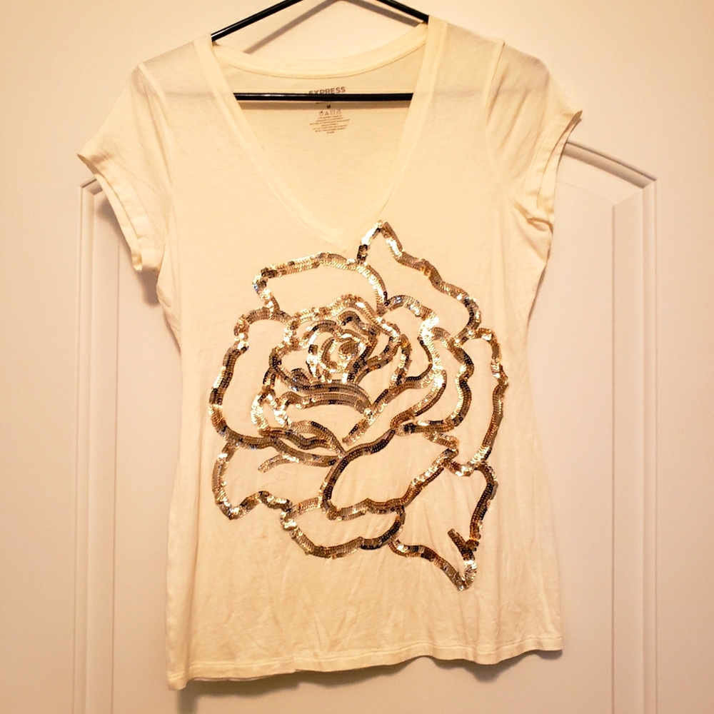 Express Cream Gold Flower Tee Shirt